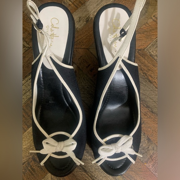 Cole Haan Shoes - Cole Haan Nike Air Ricki black patent/ white canvas wedge sandal size 10 used